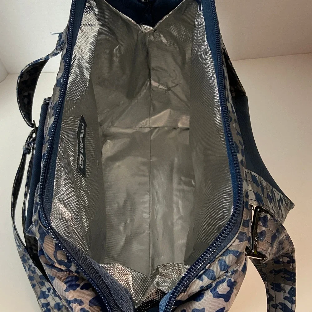 Lug Chomper Insulated Lunch Bag Blue Gray Leopard Crossbody Convertible Tote